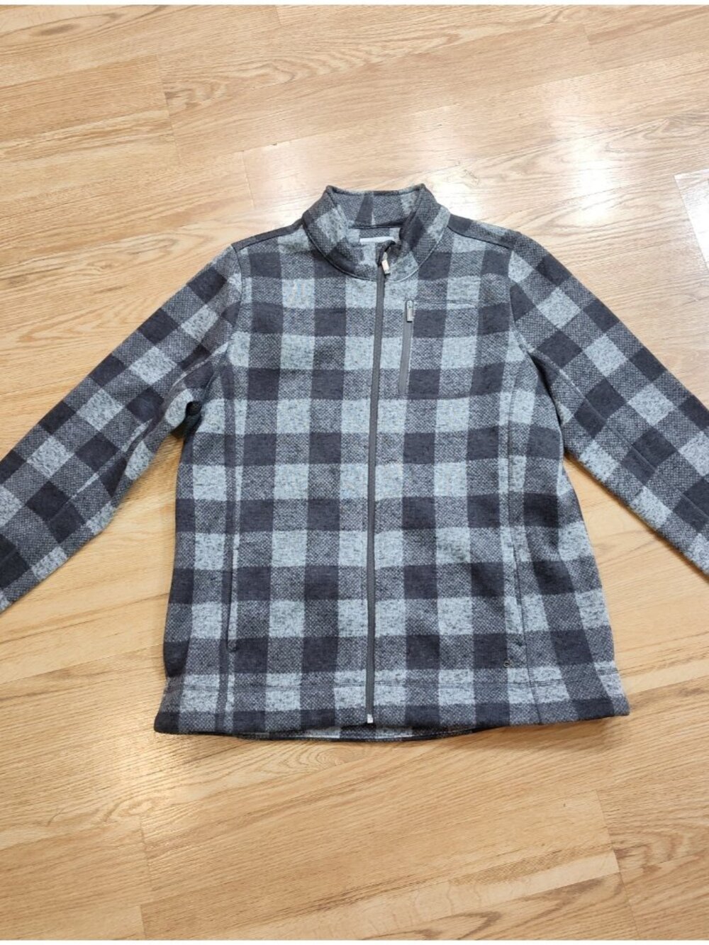 Calvin Klein Women's XL Gray Buffalo Plaid Fleece Jacket Full Zip Mock Neck